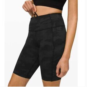 LULULEMON Fast and Free Biker Short 10" Incognito Camo Multi Grey. Size 4